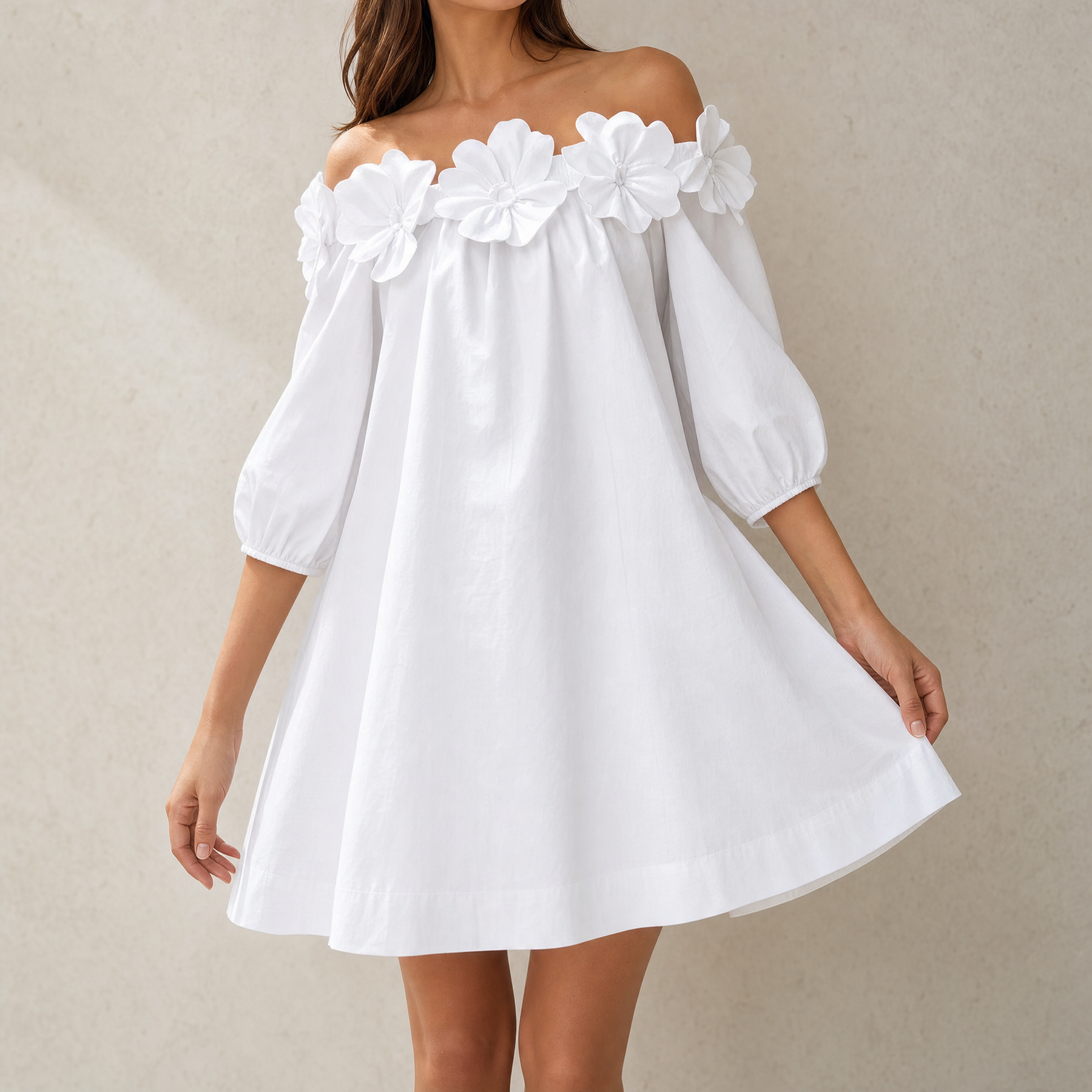 Florenza – Women's Sculpted Rose Off-Shoulder Dress