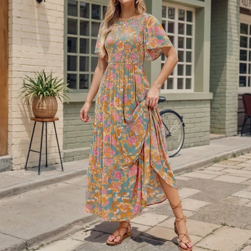 Florenza – Smocked Floral Maxi Dress for Spring