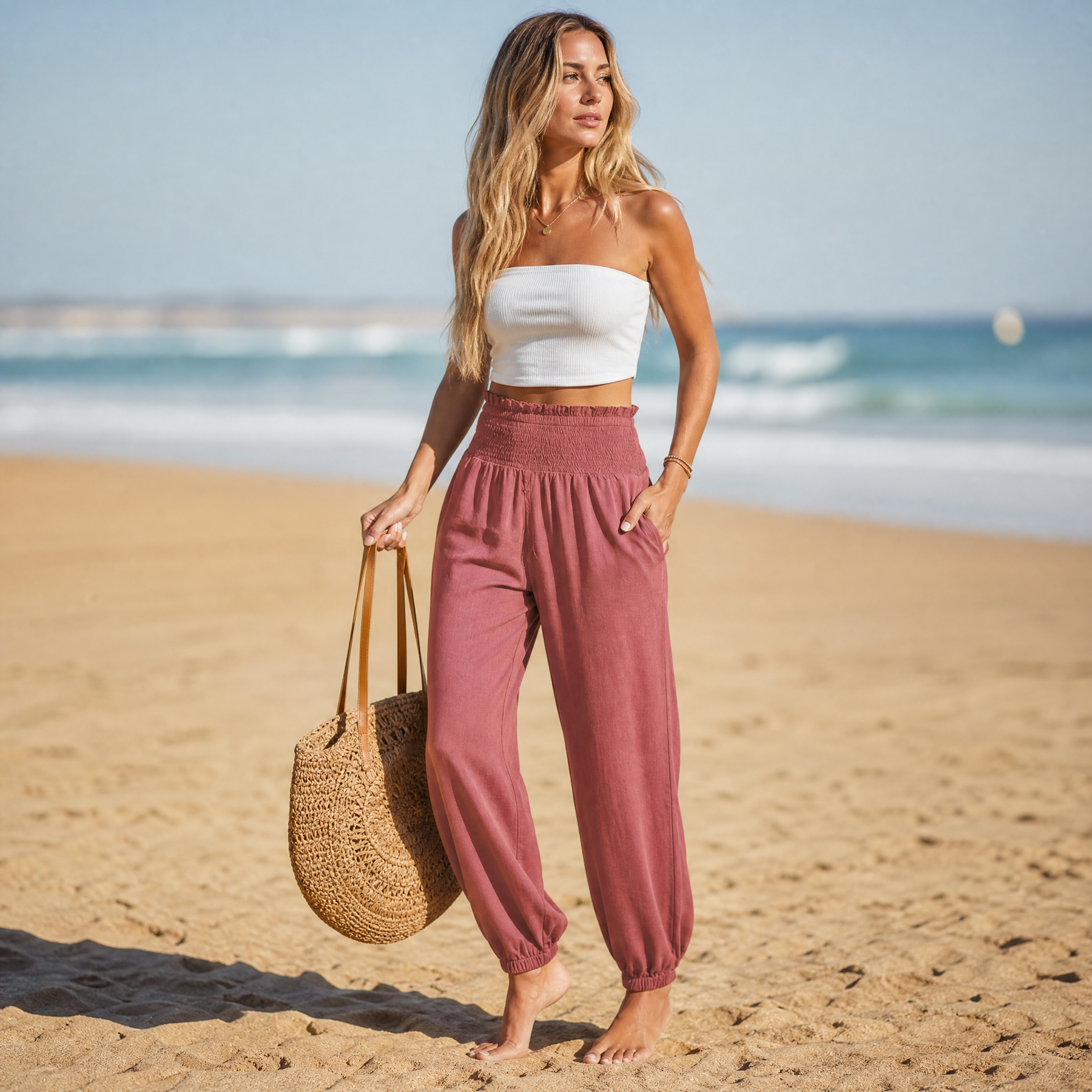Breesa – Smocked High-Waist Summer Pants
