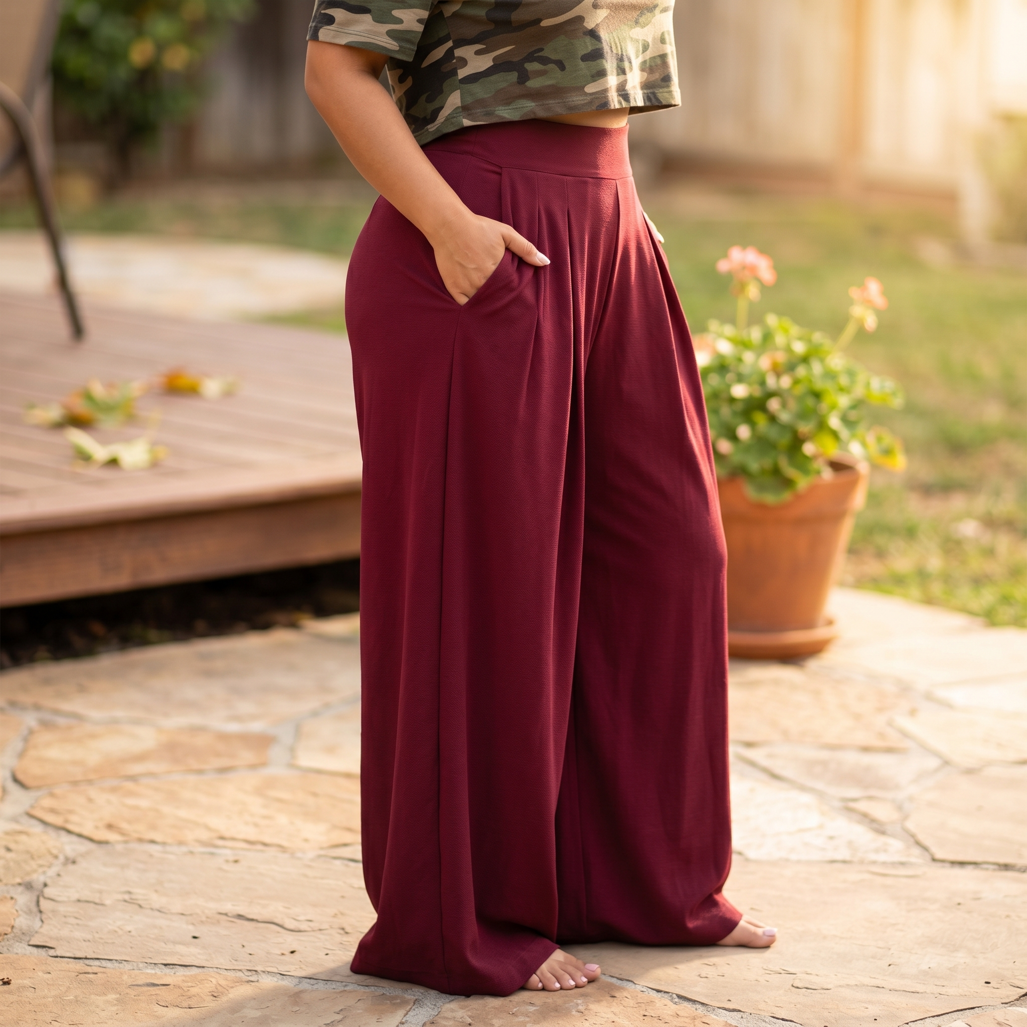 Curvella – Women's Flowy Pleated Palazzo Pants