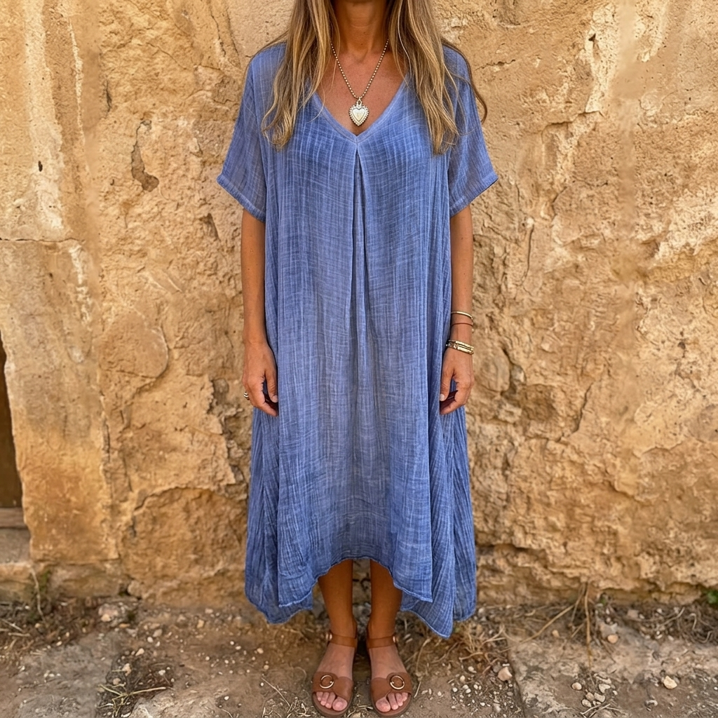 Linara – Women's Breezy Cotton Linen V-Neck Dress