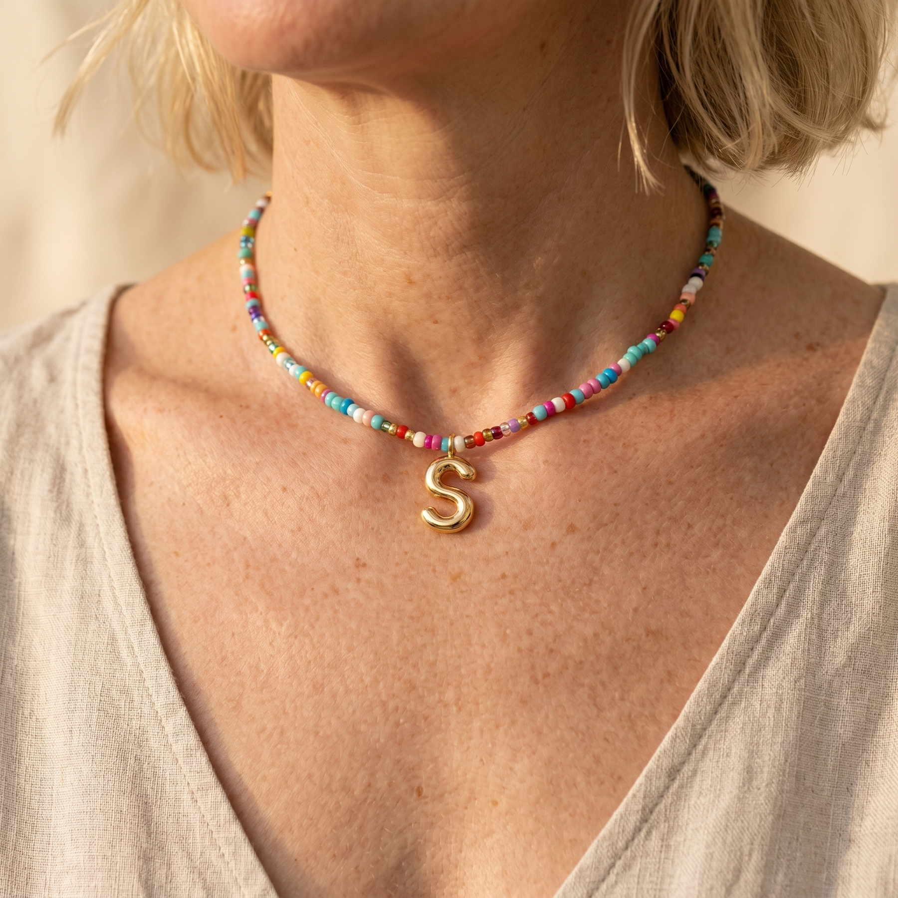 Liora – Colorful Beaded Initial Necklace