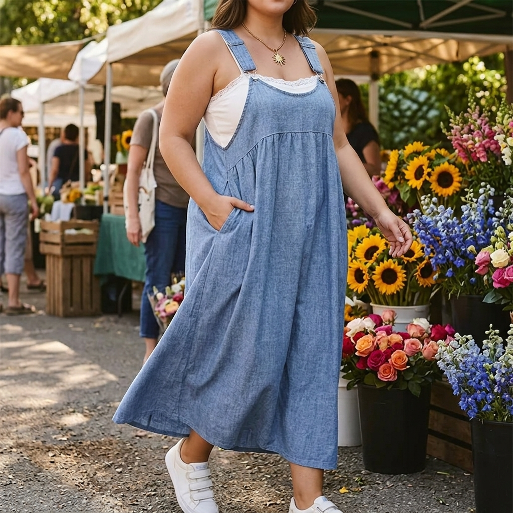 Dalena – Women's Relaxed Denim Suspender Dress with Pockets