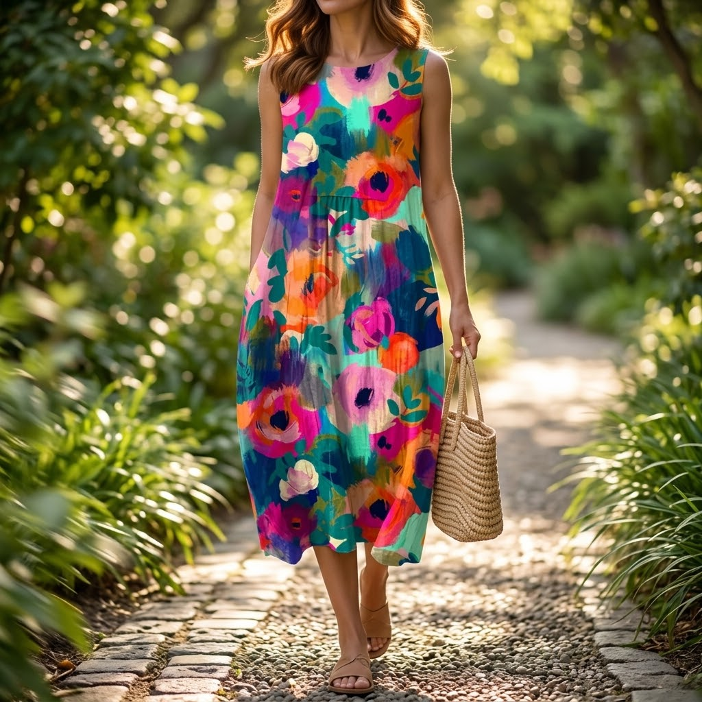 Florenza – Women's Painterly Floral Midi Dress