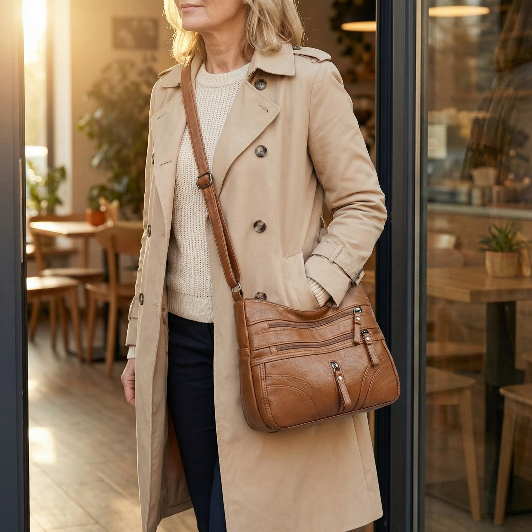 Caressa – Soft Leather Multi Pocket Crossbody Bag