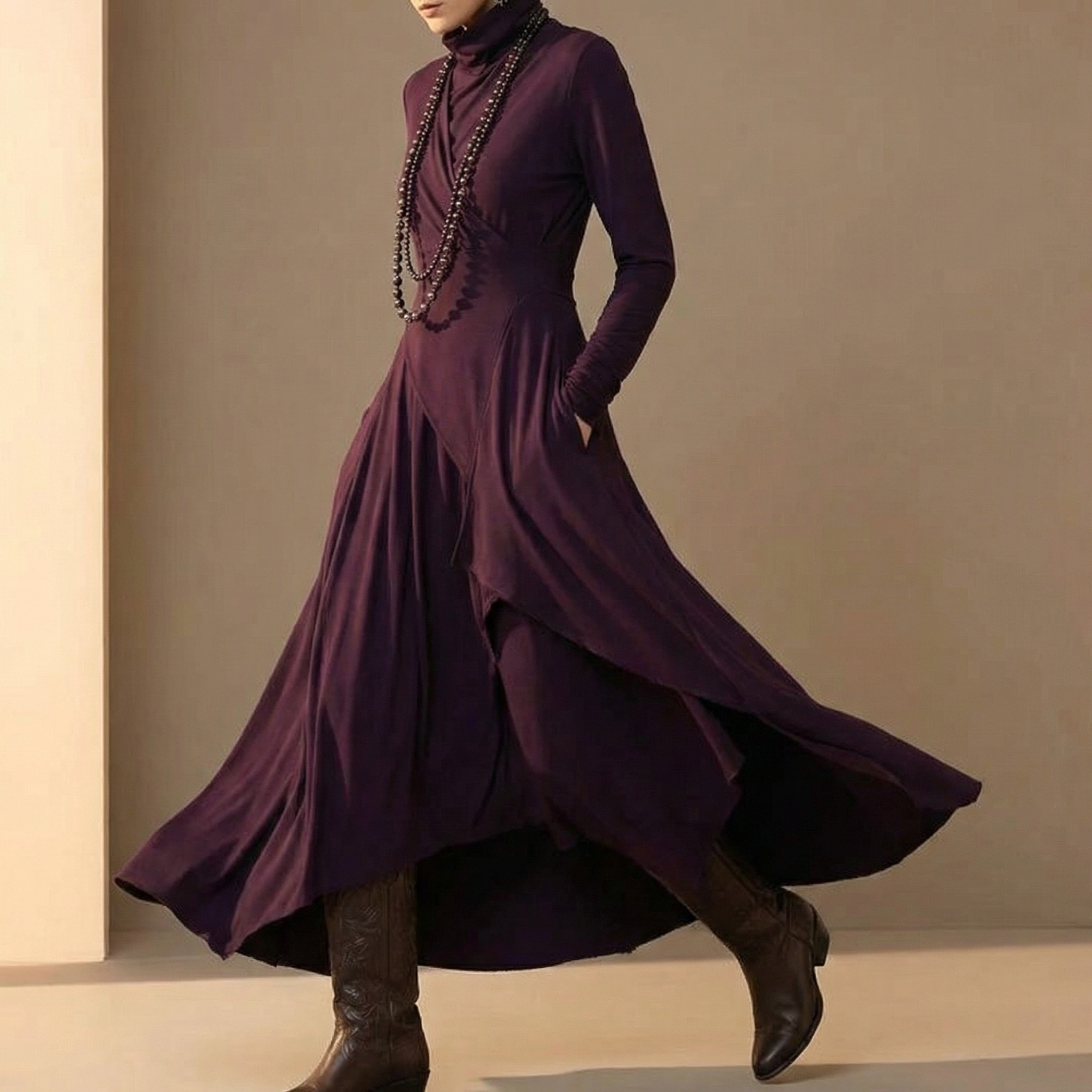 Florenne – Asymmetrical Draped High Neck Maxi Dress