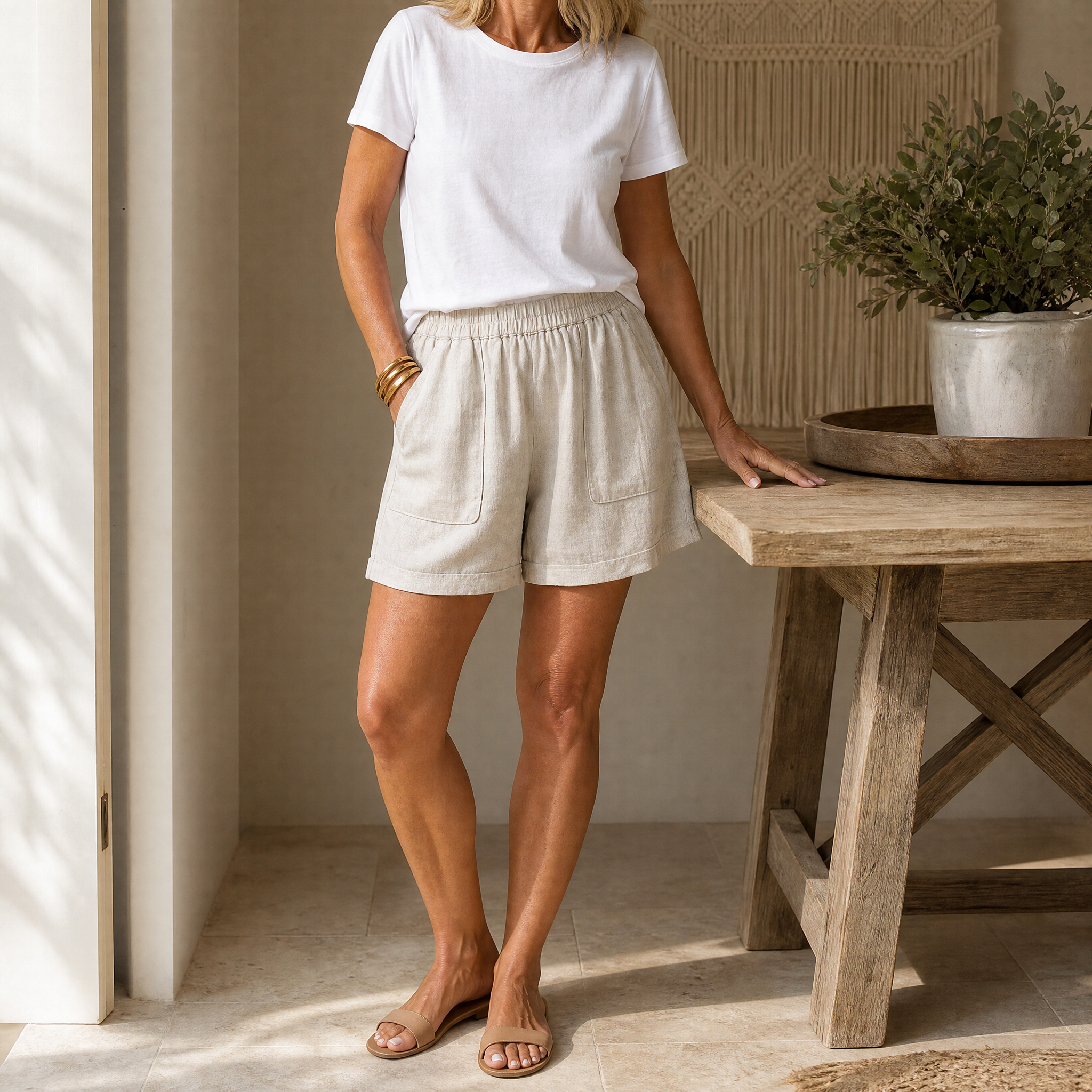 Linora – Women's Loose Linen Bermuda Shorts with Pockets