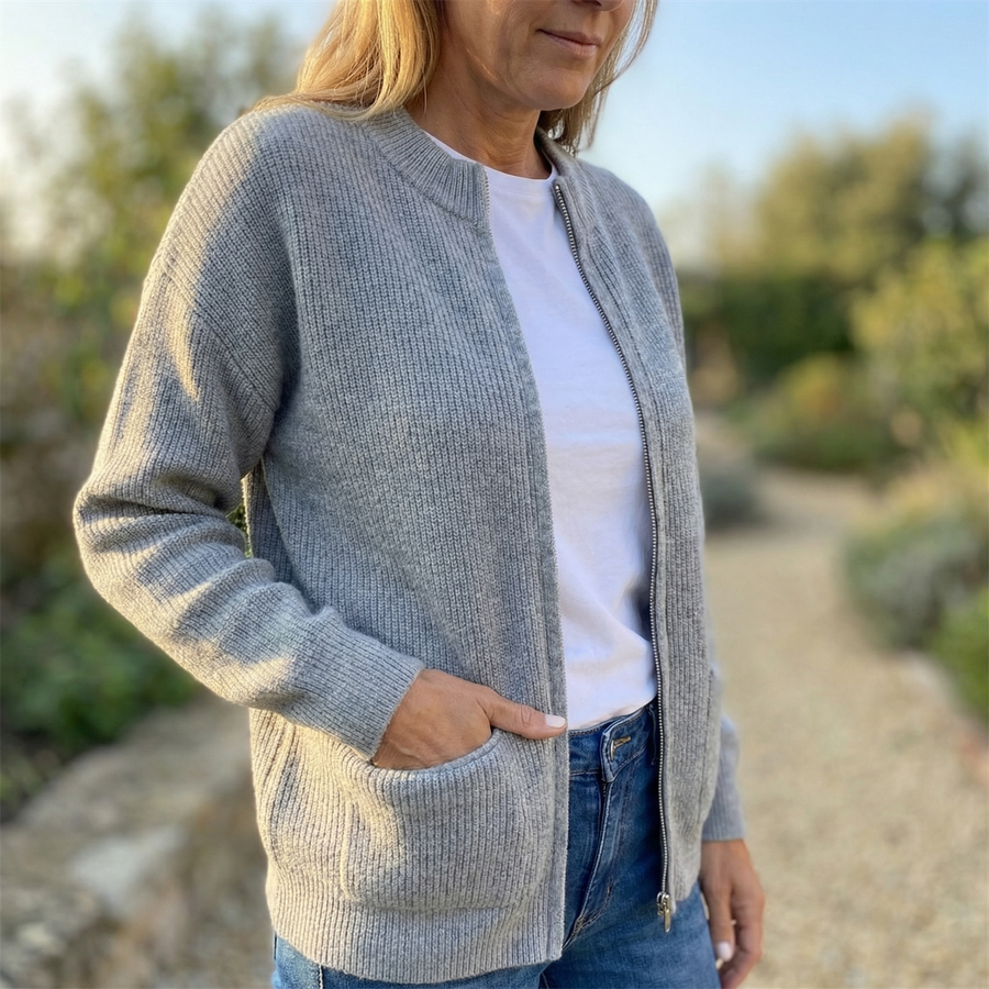 Covena – Soft Knit Zip Up Cardigan with Pockets