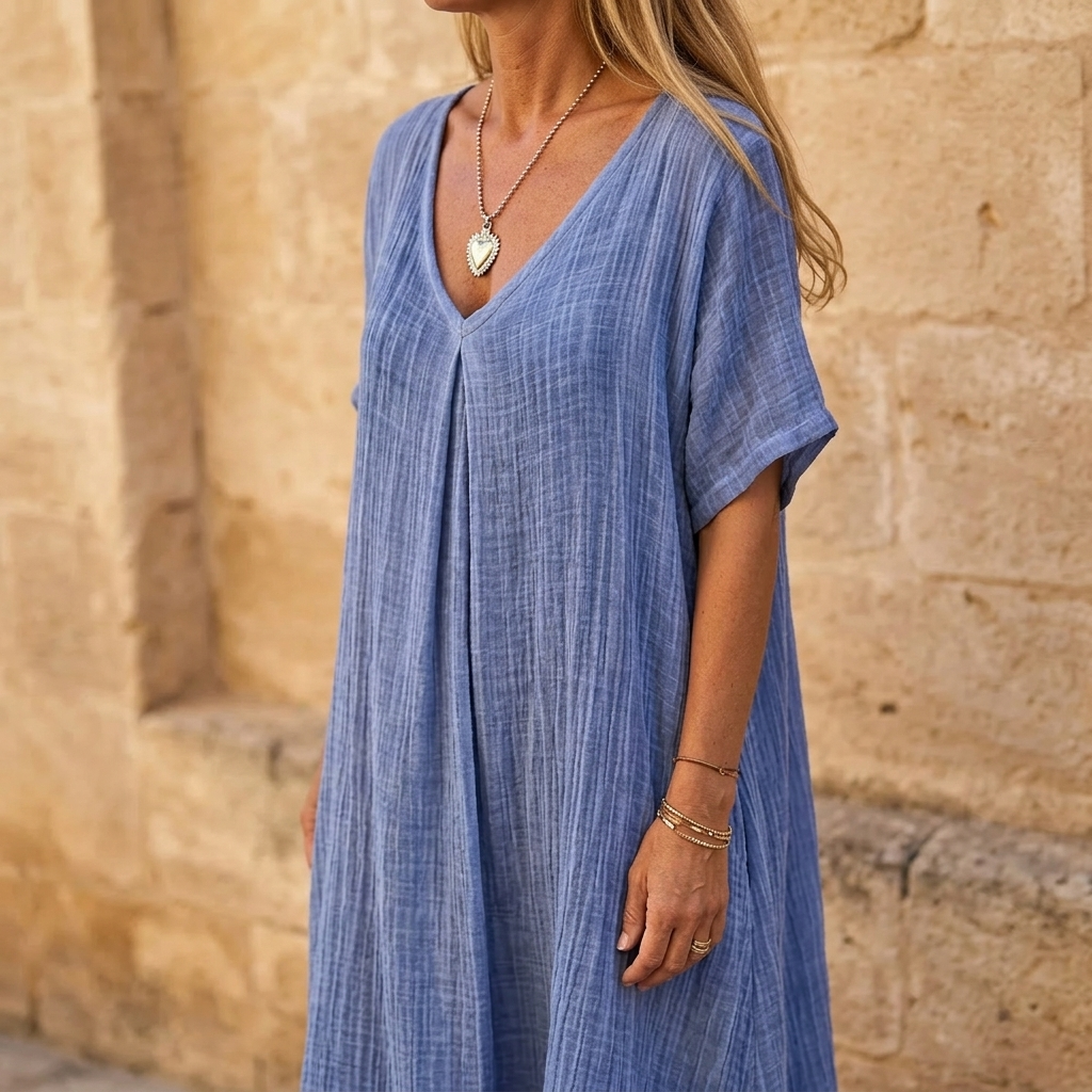Linara – Women's Breezy Cotton Linen V-Neck Dress