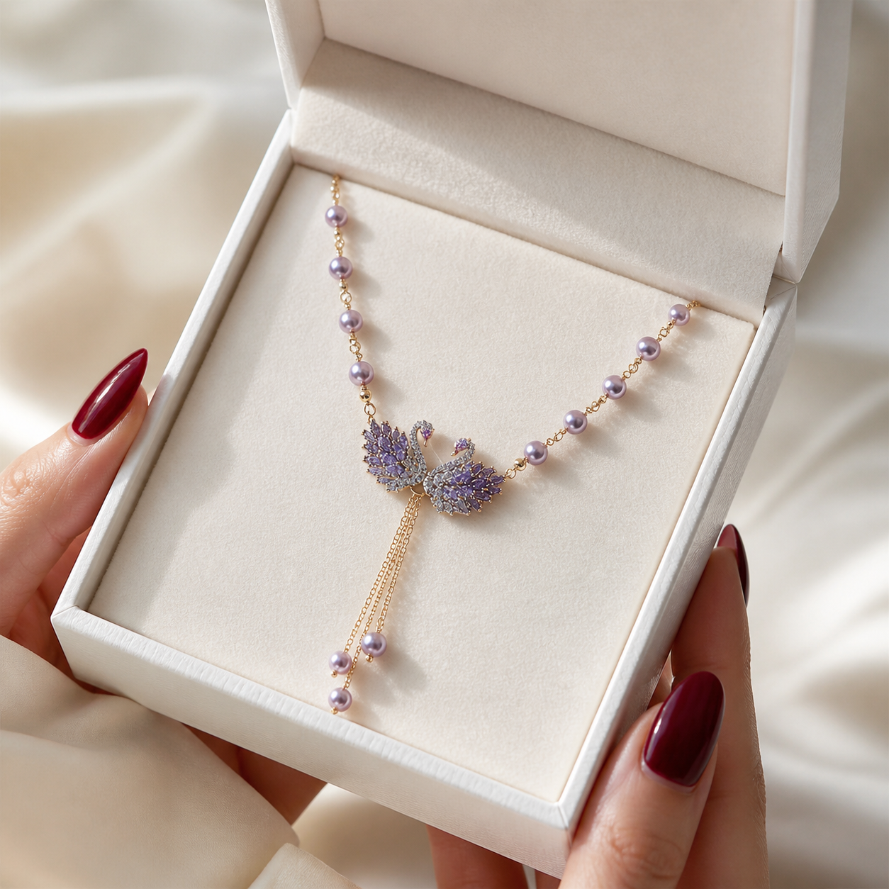 Lunabelle – Twin-Swan Pearl Tassel Necklace