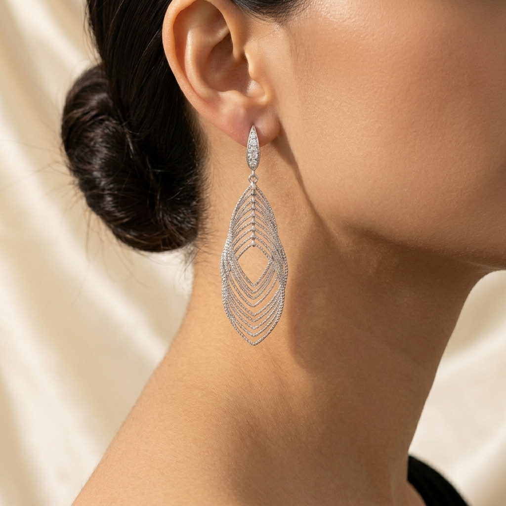 Lumivra - Cascading Silver Leaf Earrings