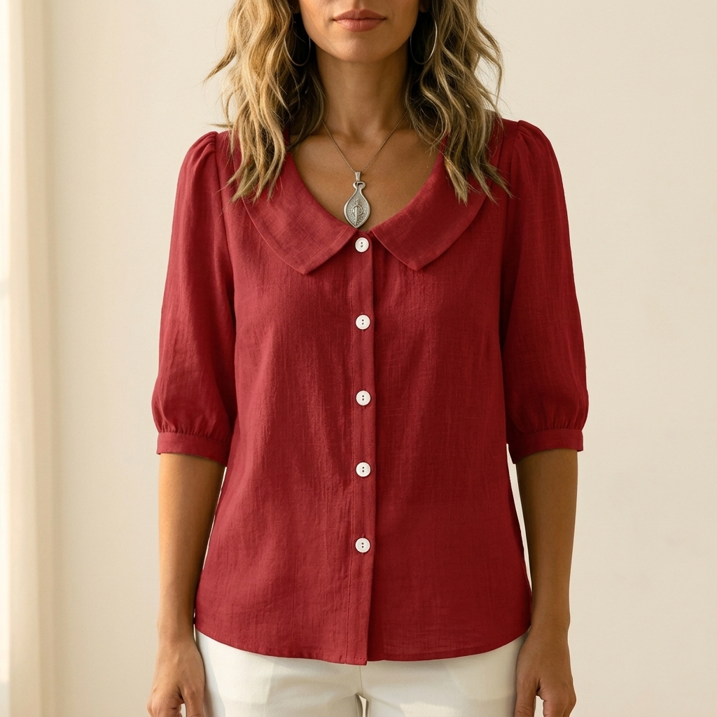 Collara – Retro Peter Pan Collar Button Up Blouse
