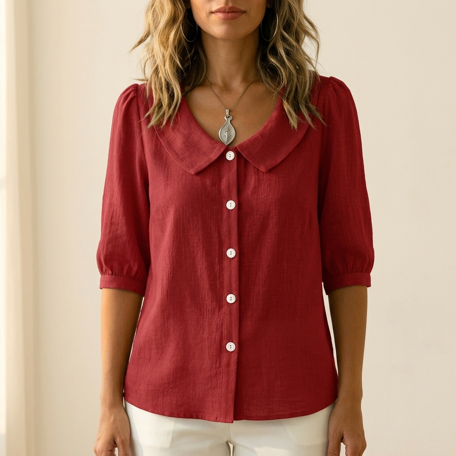 Collara – Retro Peter Pan Collar Button Up Blouse
