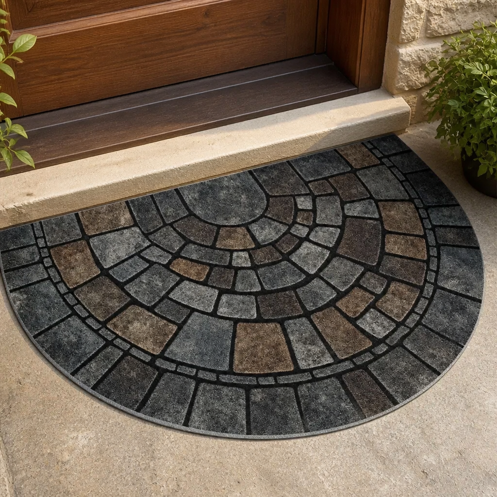 Halfmoon Stoneprint – Half-Circle Cobblestone-Print Door Mat