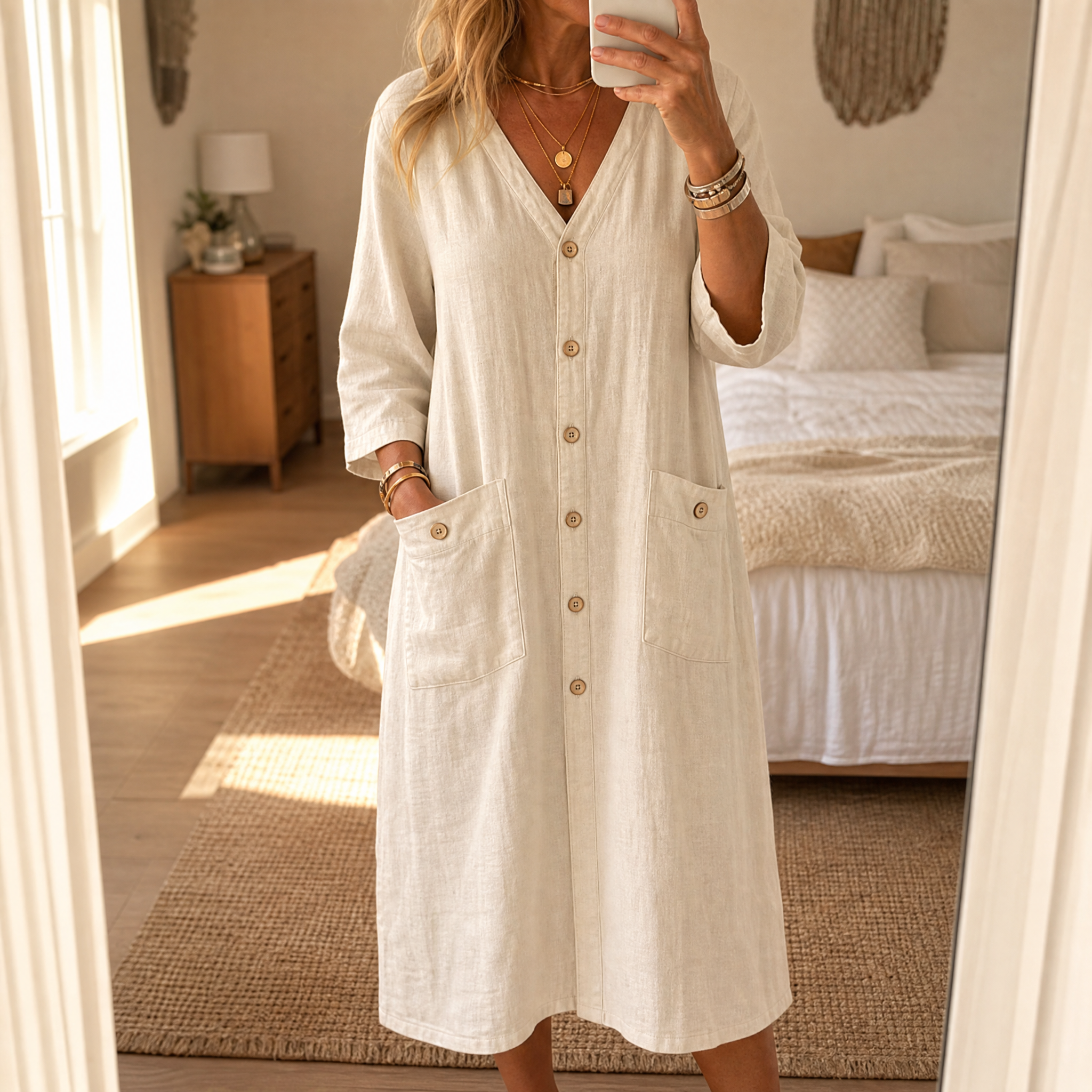 Linora – Women's Button-Front Midi Dress