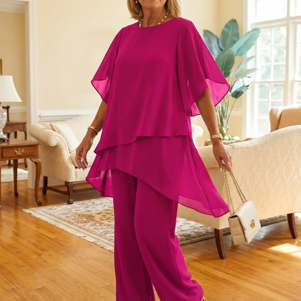Graziella – Chiffon Two-Piece Set with Asymmetric Top