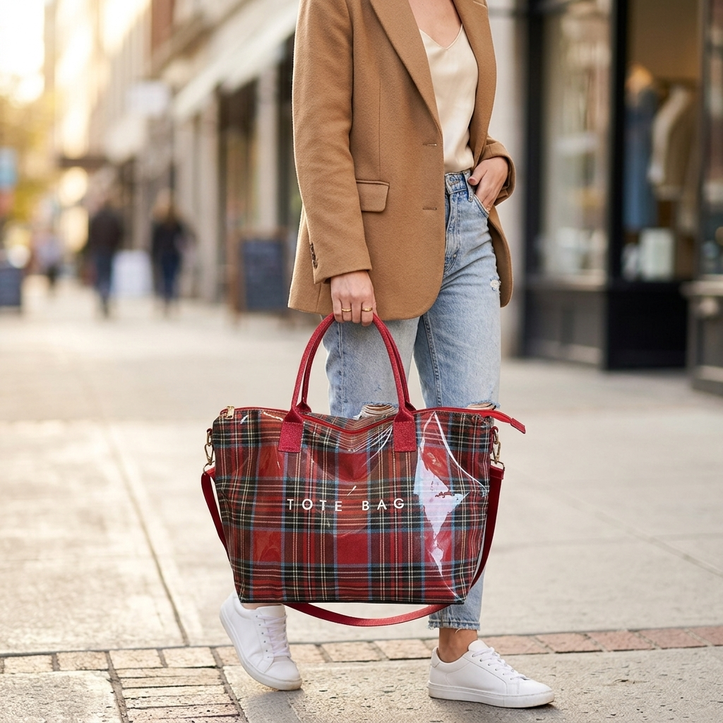 Carroway – Glossy Checkered Tote Bag