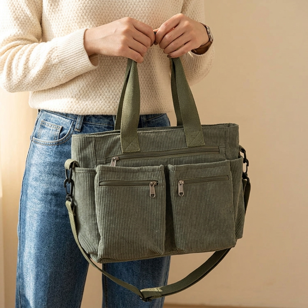 Clovera – Multi Pocket Corduroy Shoulder Bag