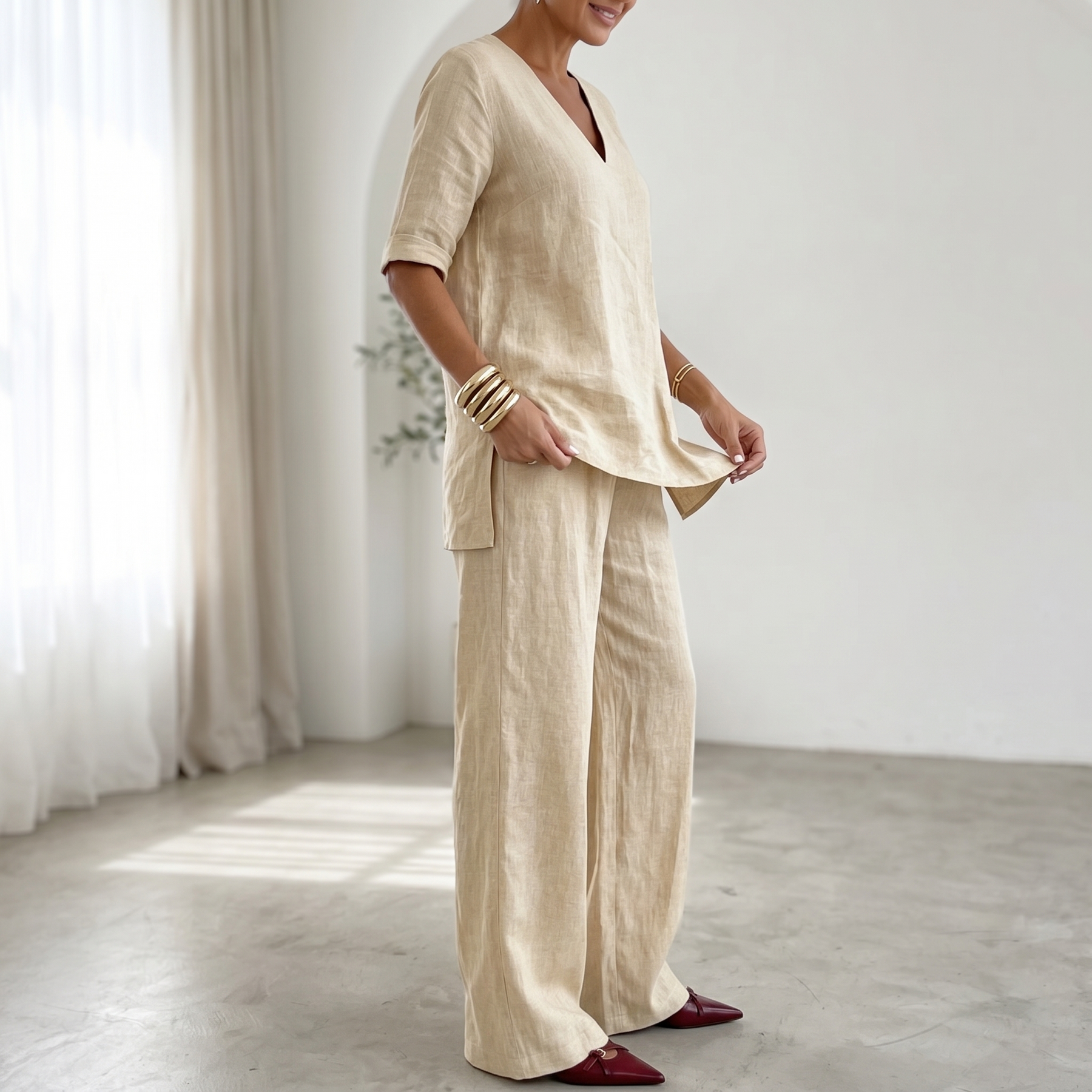 Lunara – Women's Asymmetric Linen Co-Ord Set