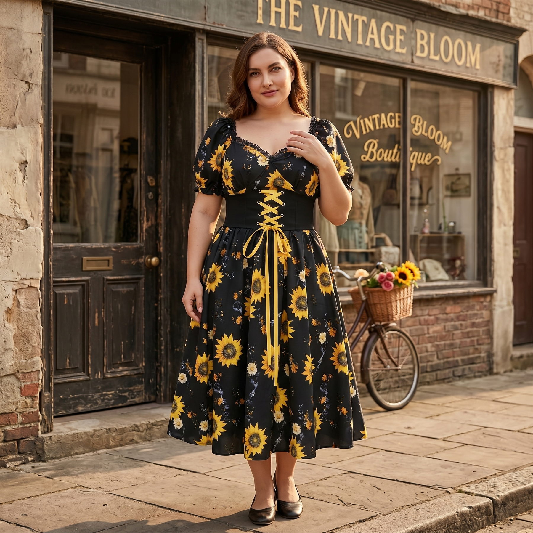 Florenza – Women's Sunflower Corset Midi Dress