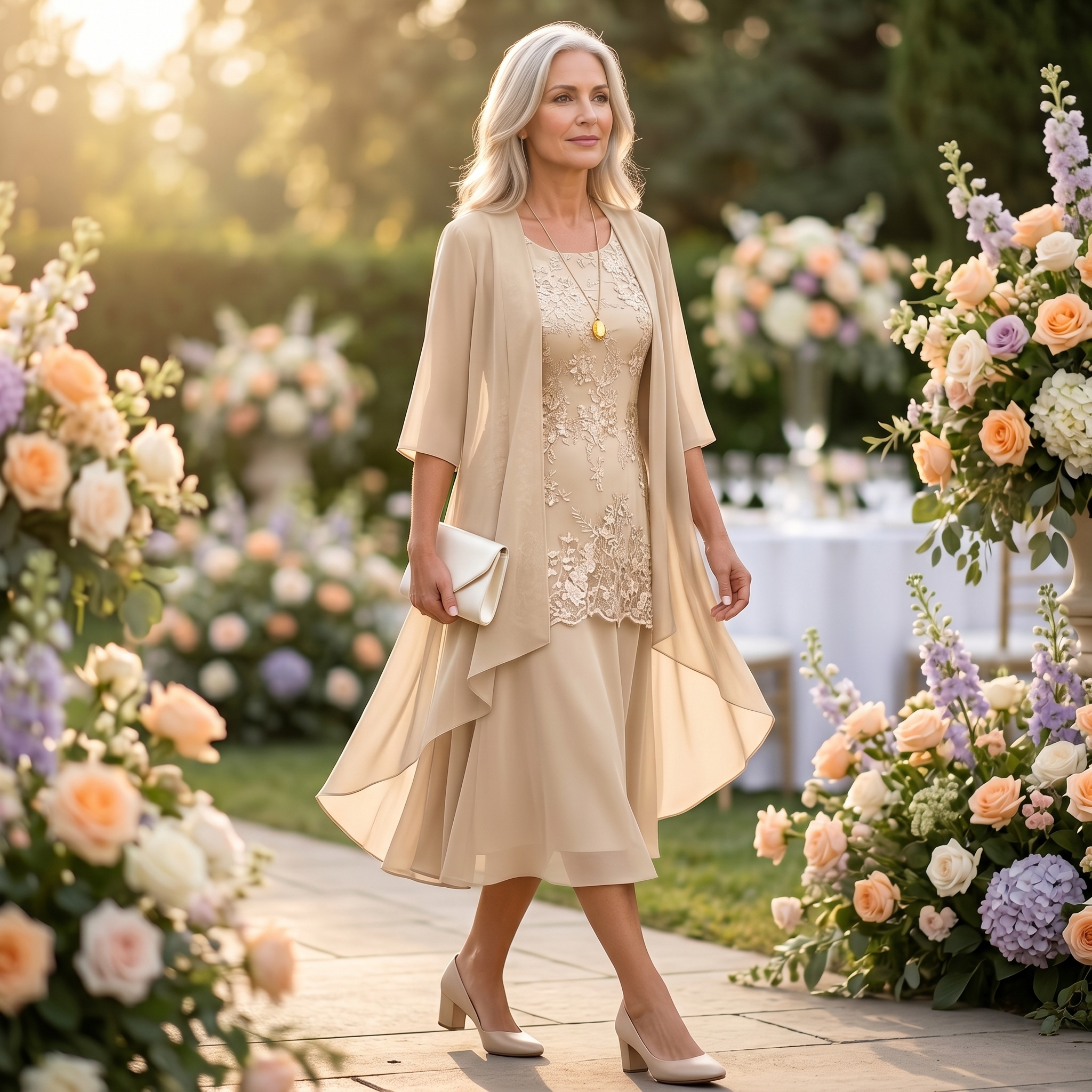 Florenza – Women's Elegant Lace and Chiffon Dress Set