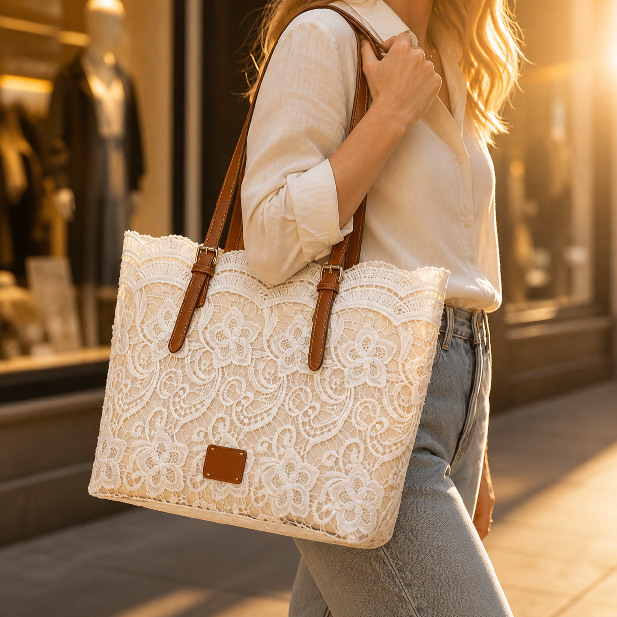 Lacelune – Floral Lace Shoulder Tote