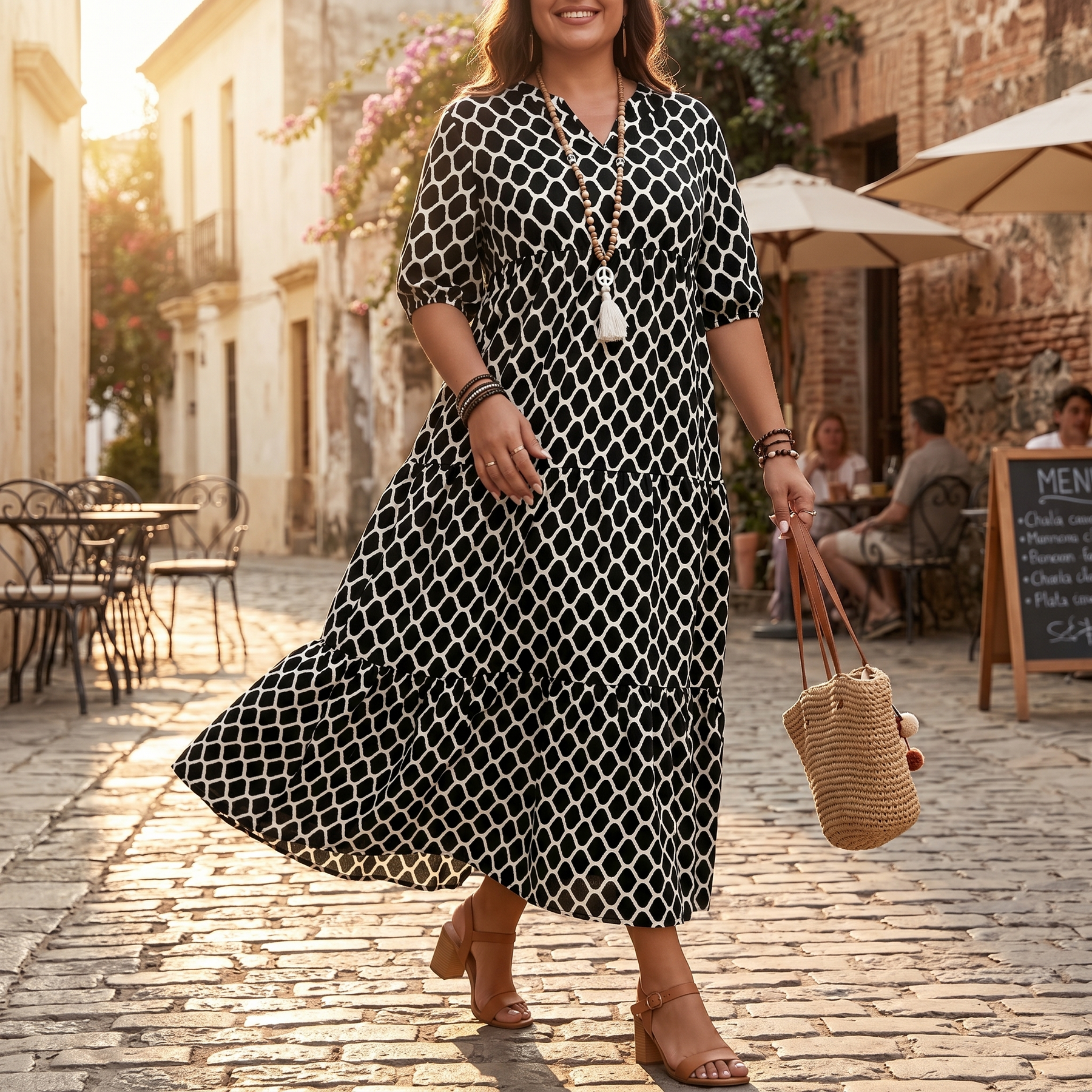 Curvella – Women's Boho Maxi Dress with Pockets