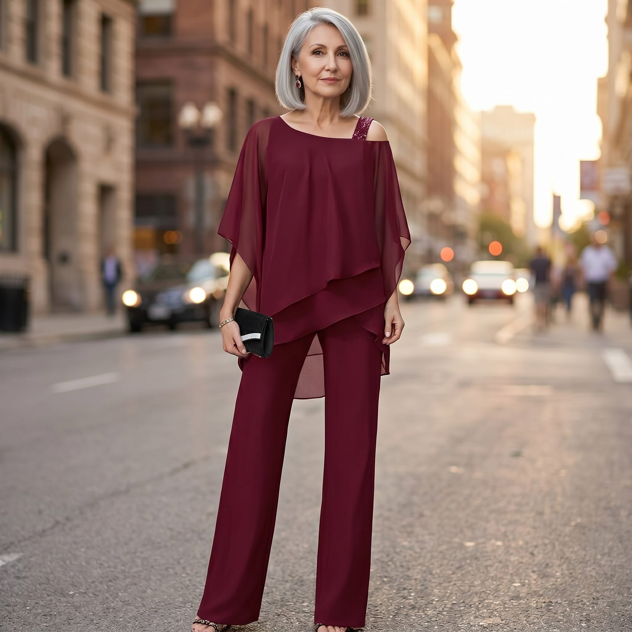 Élora – Women's Asymmetric Chiffon Two-Piece Set