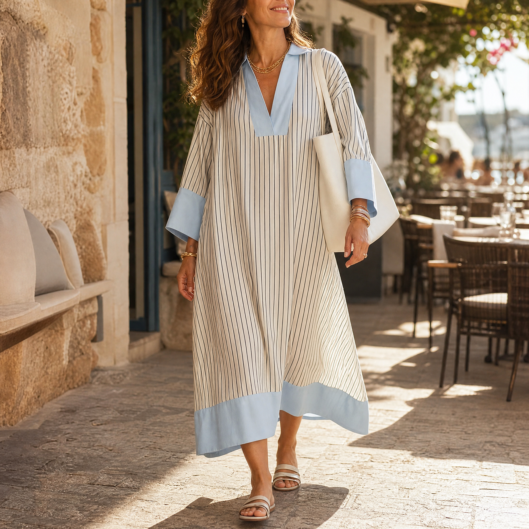 Florene – Women's Lightweight Striped Midi Dress