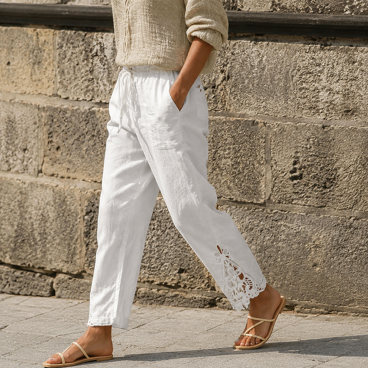 Liora – Women's Lace Trim Drawstring Comfort Pants
