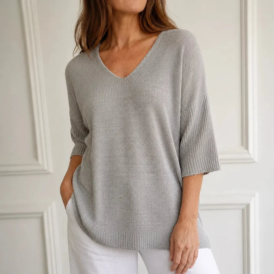 Elowyn – Soft V-Neck Knit Tunic Top for Women, Loose Drape