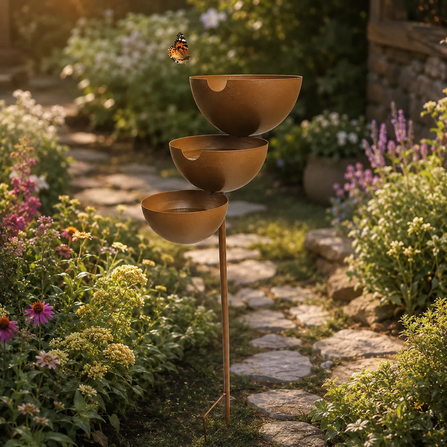 Birdsong – 3 Tier Cascading Bird Bath Garden Stake with Rain Catcher Bowls