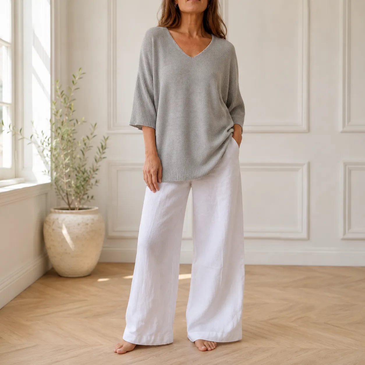 Elowyn – Soft V-Neck Knit Tunic Top for Women, Loose Drape