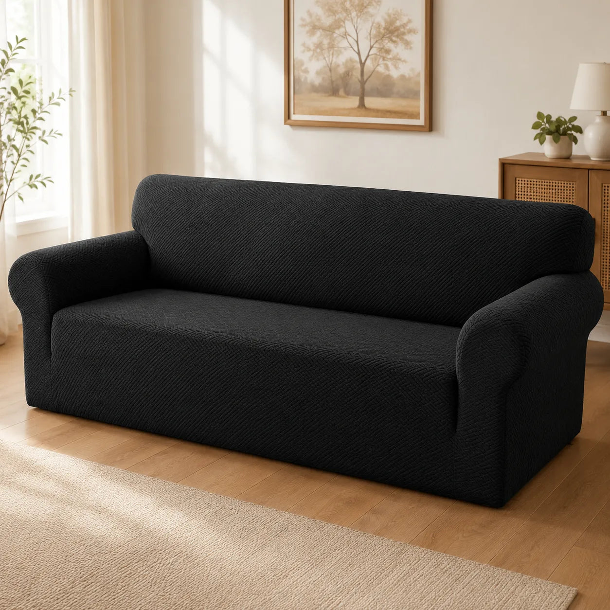 Covella – Stretch Jacquard polyester Sofa Cover with Anti-Slip Foam Rods