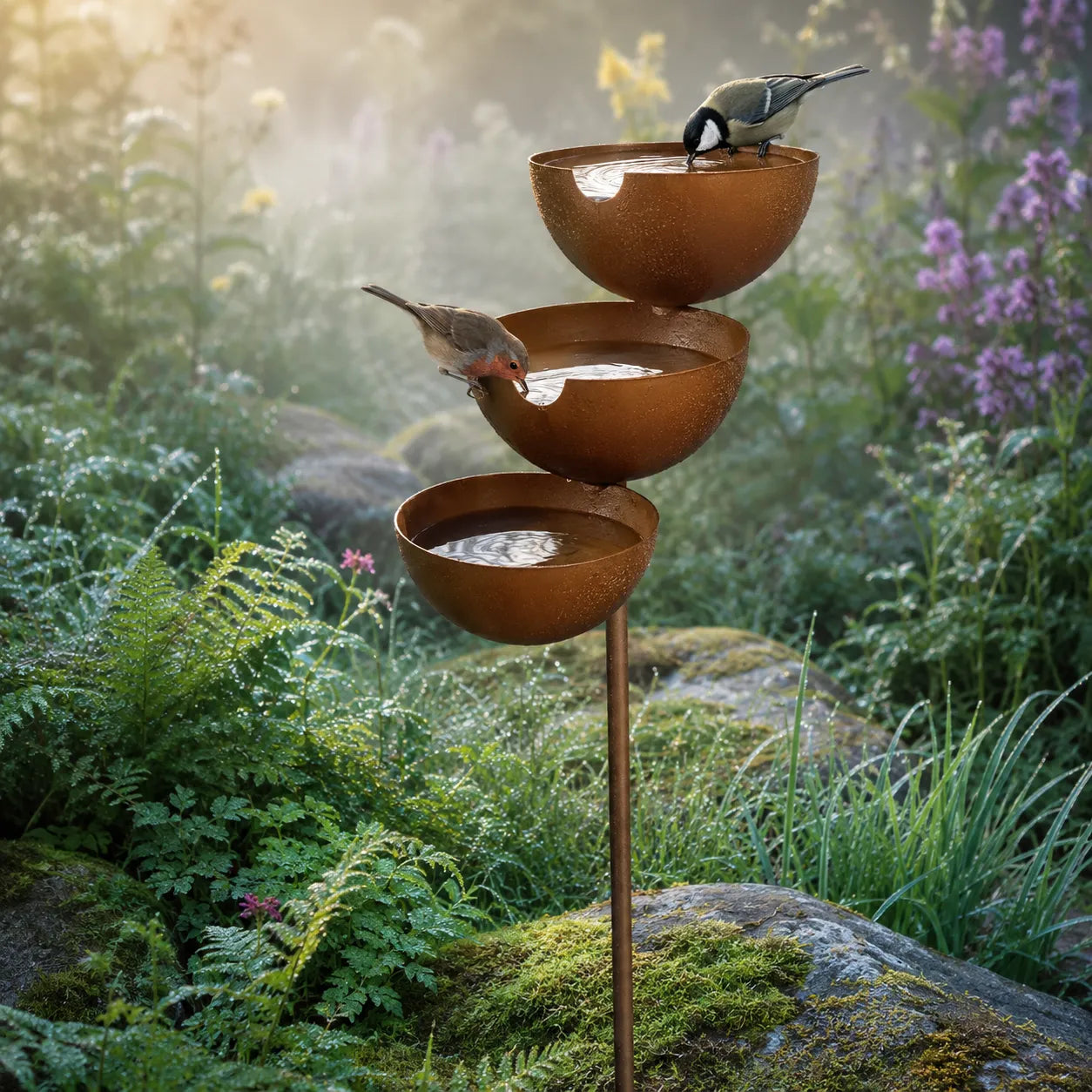 Birdsong – 3 Tier Cascading Bird Bath Garden Stake with Rain Catcher Bowls