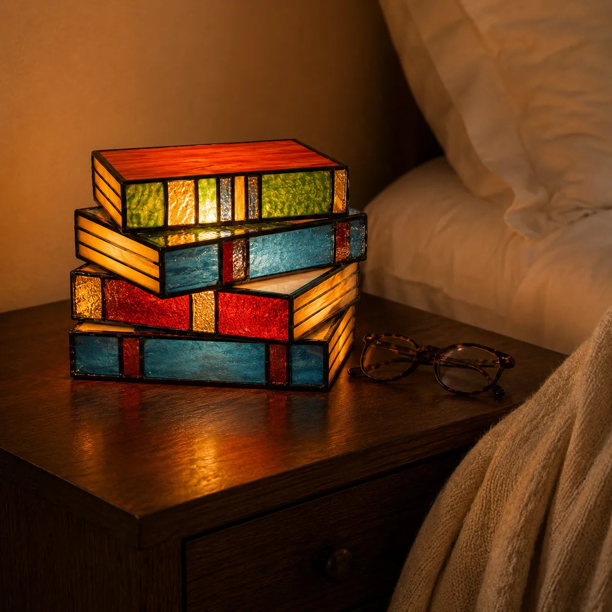 Lumira – Book Stack Table Lamp for Bedside & Reading Book