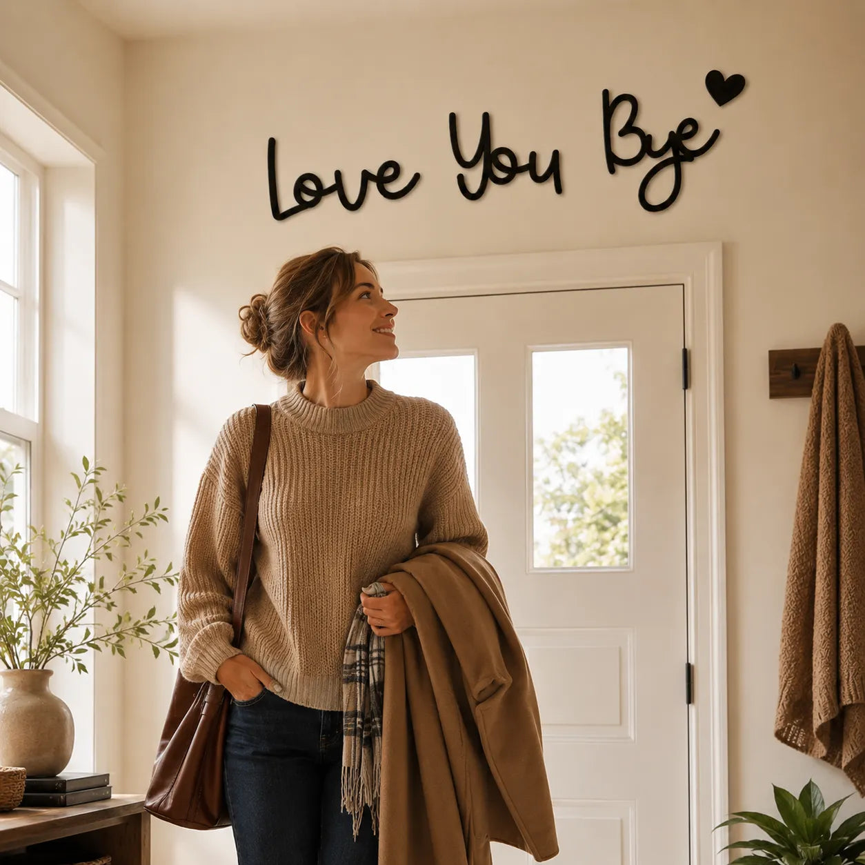 Homely – Love You Bye Wood Wall Script Set with Heart Accent