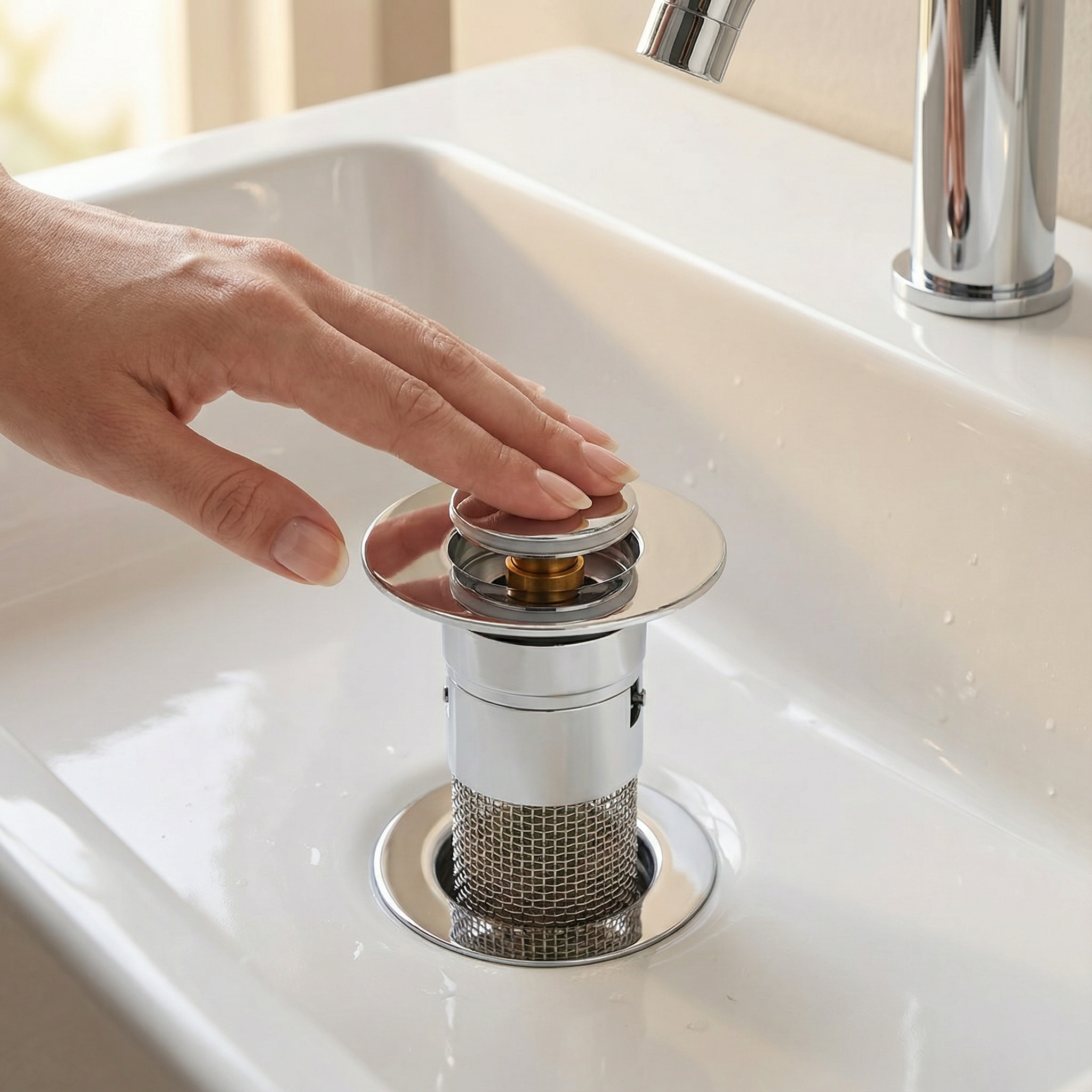 Drainwell - Pop up sink strainer with hair catching basket