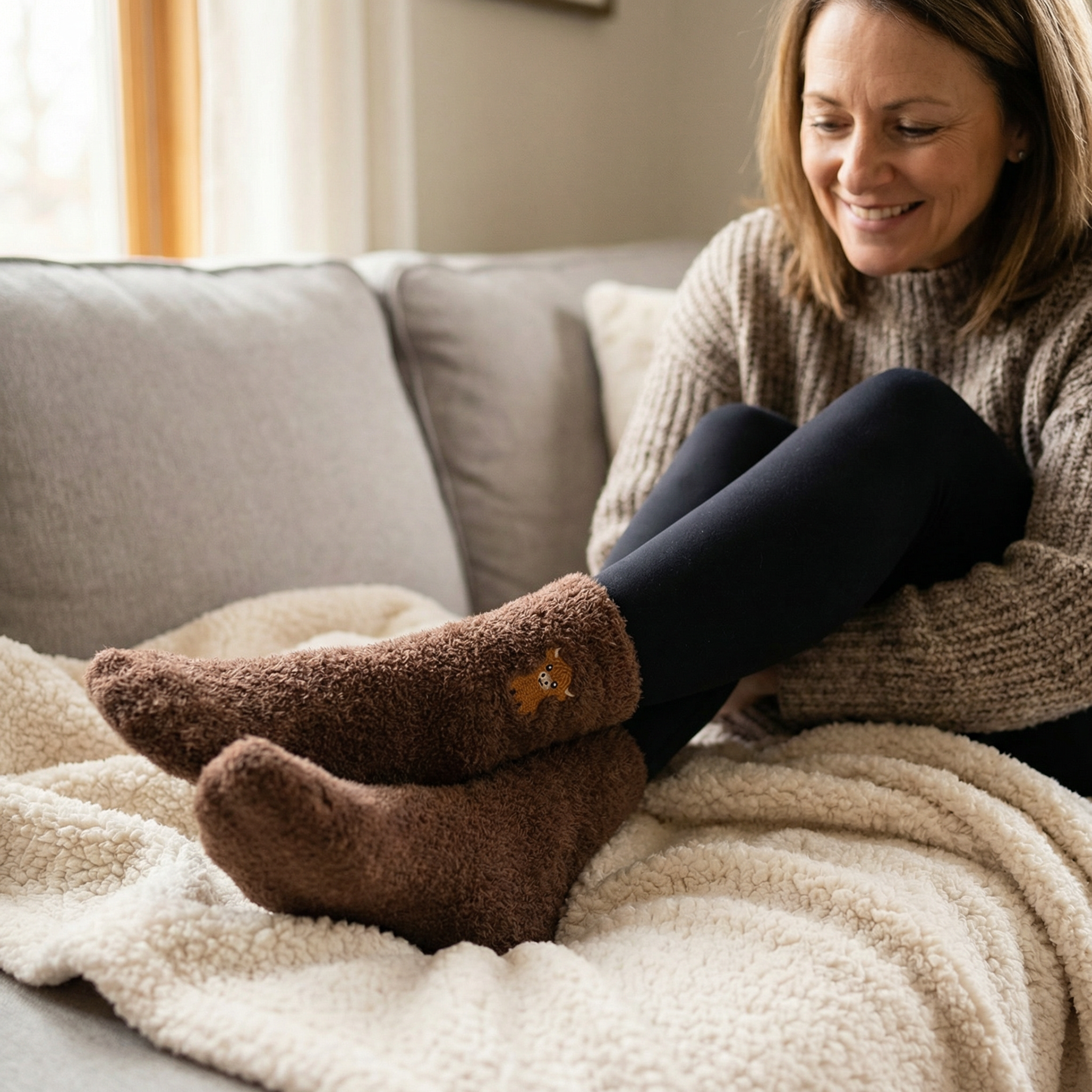 Cozymoo – Fuzzy Highland Cow Socks