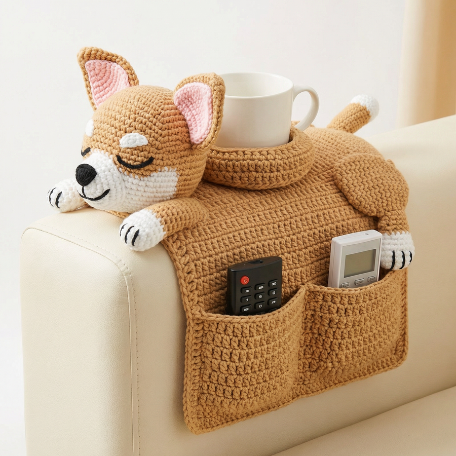 Cozipup – Crochet Dog Armrest Organizer with Cup Holder