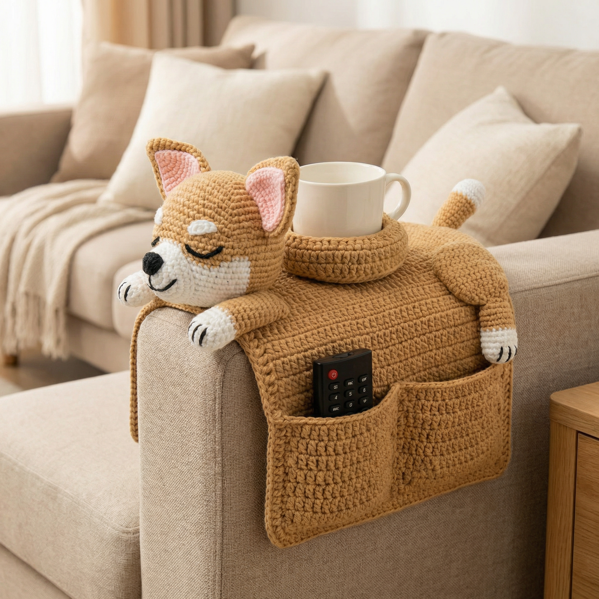 Cozipup – Crochet Dog Armrest Organizer with Cup Holder