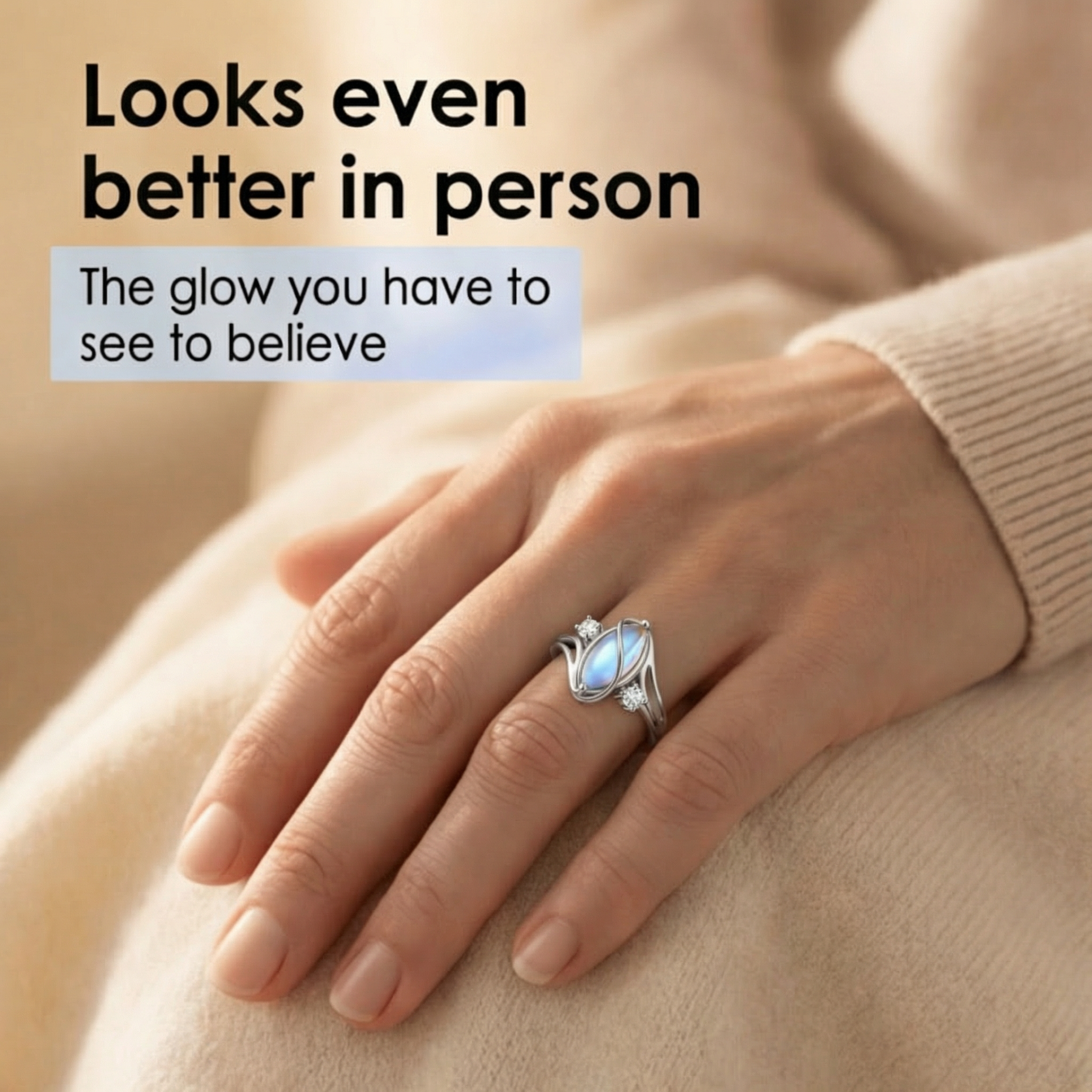 Lunara – Flowing Moonstone Ring with Crystal Accents