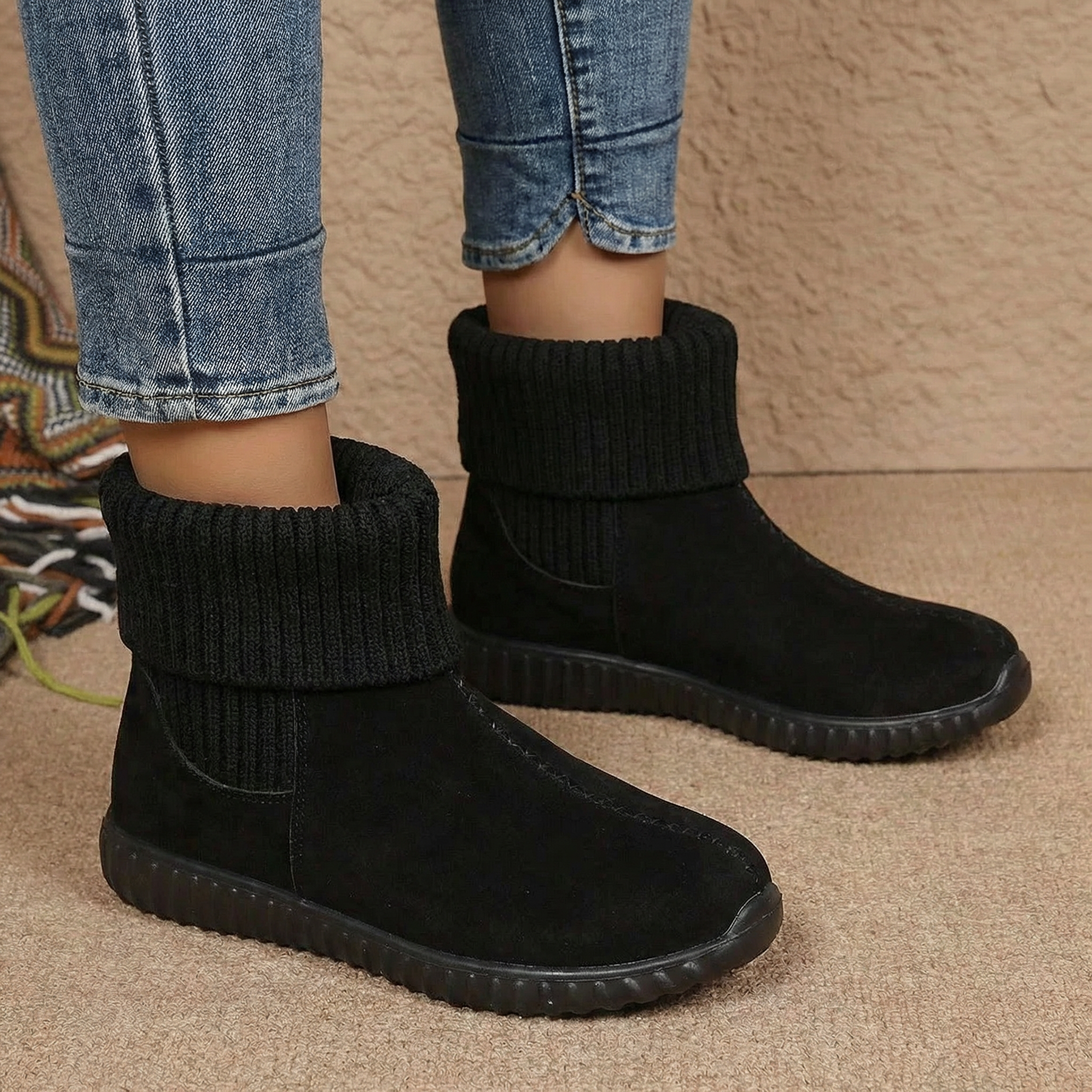 Cozella – Women's Knit Cuff Suede Ankle Booties