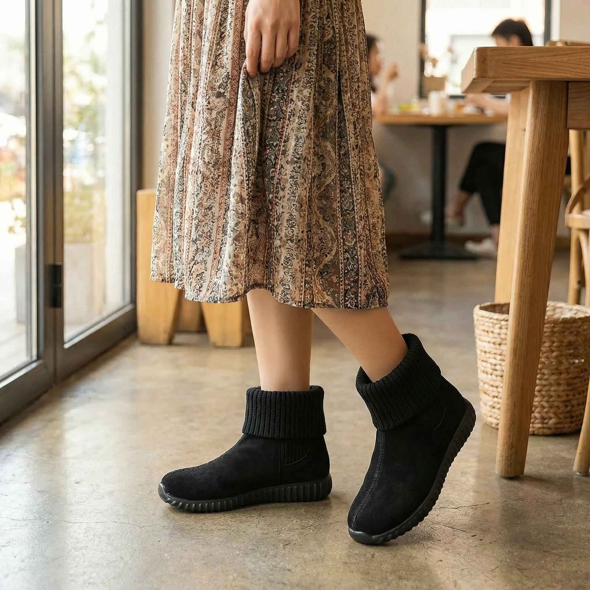 Cozella – Women's Knit Cuff Suede Ankle Booties