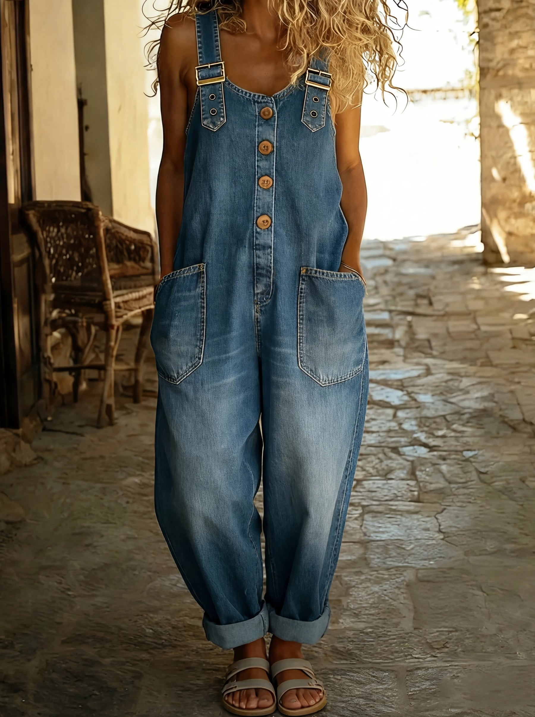 Rocio™ | Casual Denim Jumpsuit with Adjustable Buckle