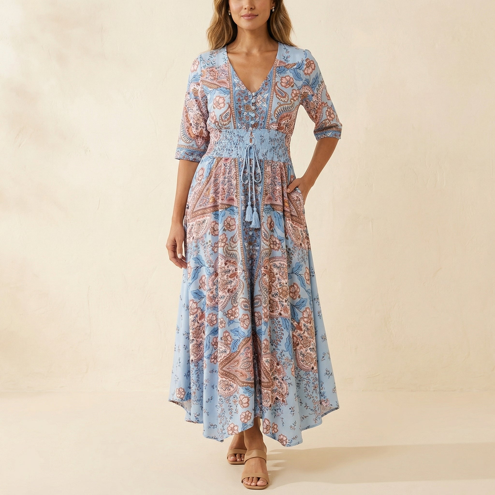 Floressa – Flowy Floral V Neck Maxi Dress