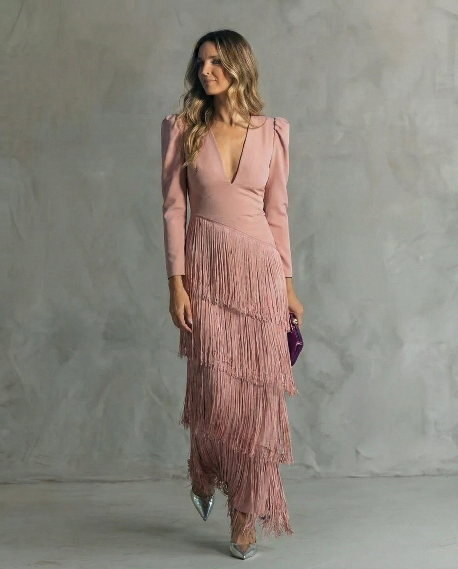 Clara ™ | Elegant Midi Dress with Fringe Sleeves