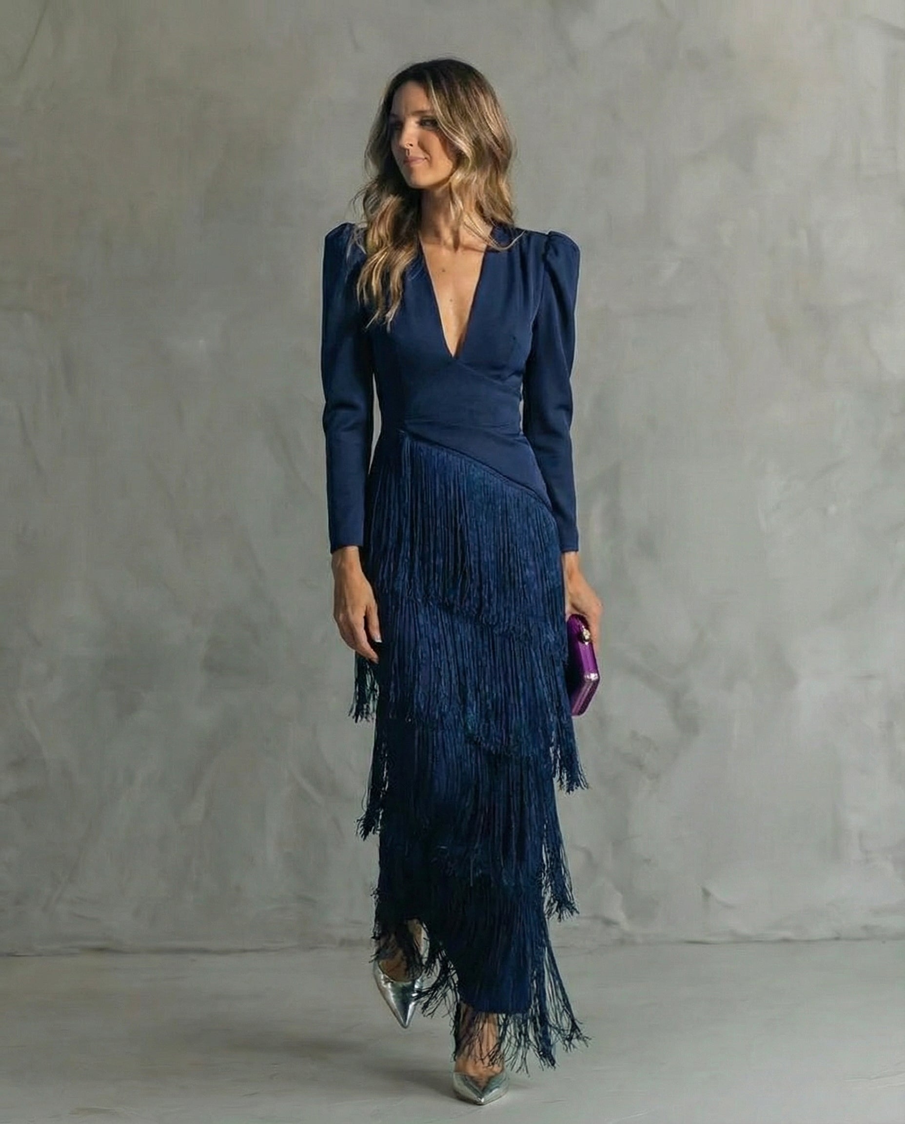 Clara ™ | Elegant Midi Dress with Fringe Sleeves