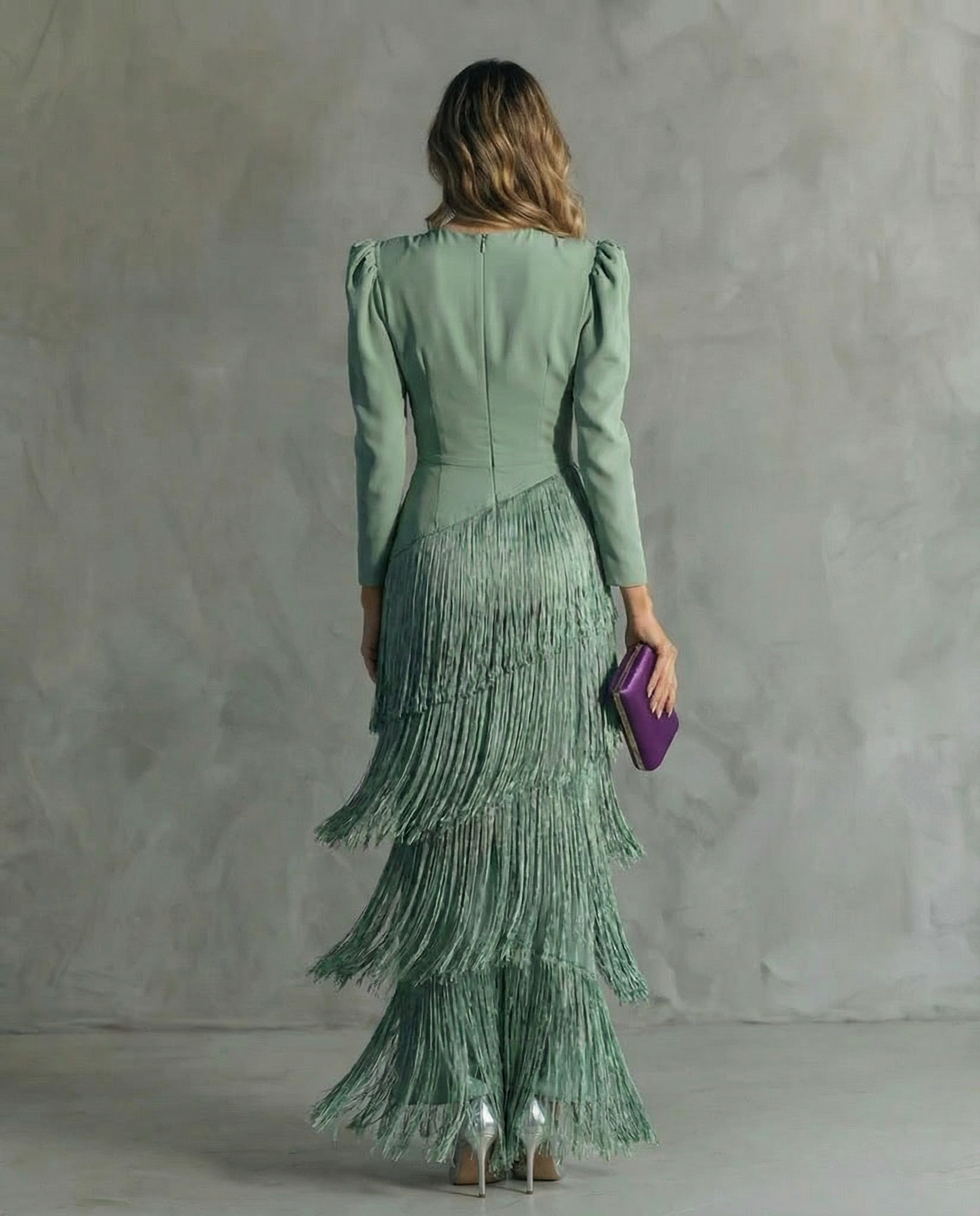 Elara™ | Elegant midi dress with fringe sleeves