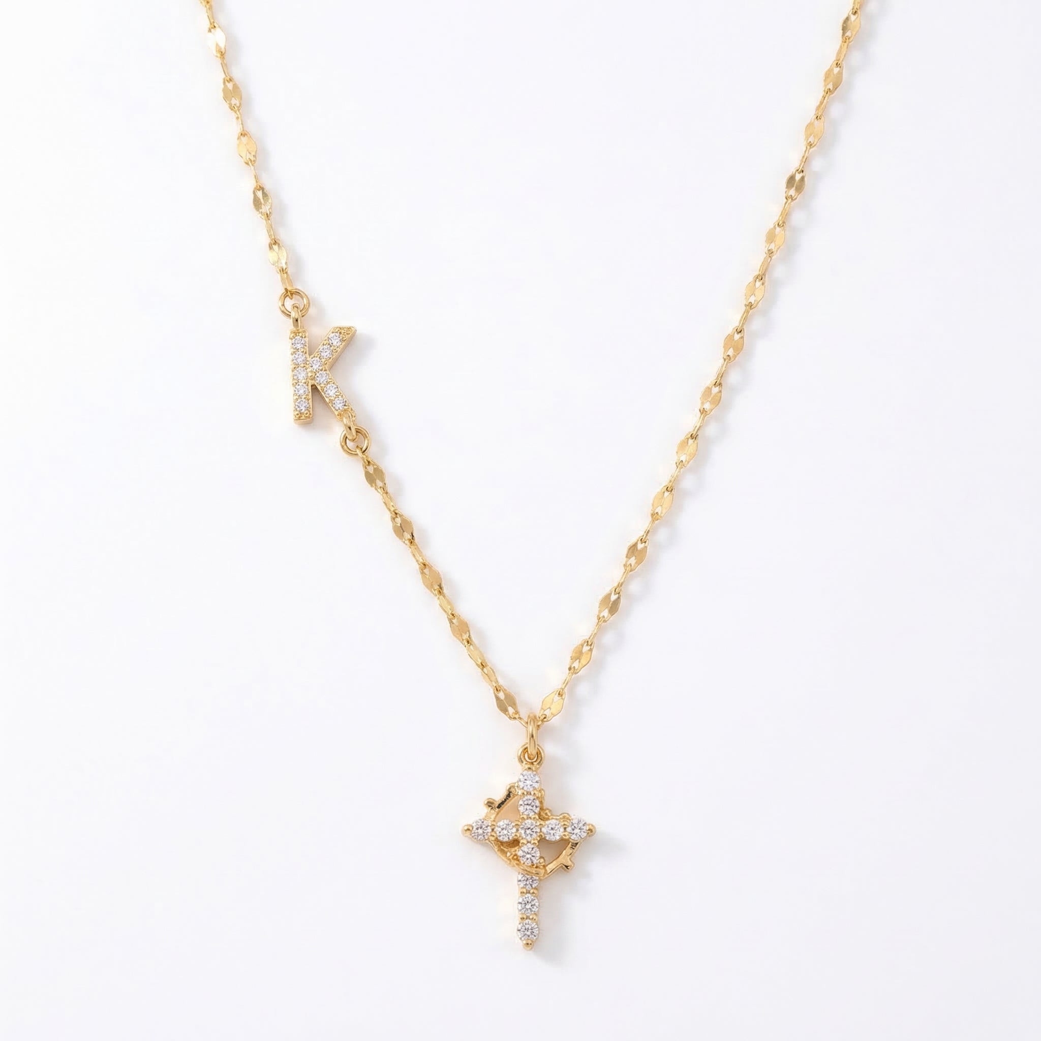 Aurela – Sparkling Initial Cross Necklace